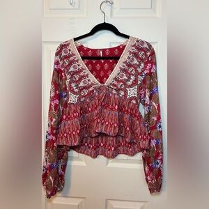Free People Leilani Blouse in red paisley & floral print